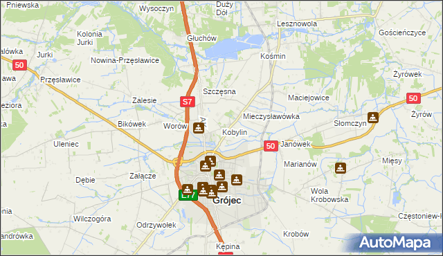 mapa Kobylin gmina Grójec, Kobylin gmina Grójec na mapie Targeo