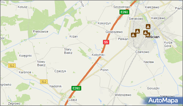 mapa Kobylniki gmina Kościan, Kobylniki gmina Kościan na mapie Targeo