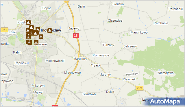 mapa Komaszyce gmina Inowrocław, Komaszyce gmina Inowrocław na mapie Targeo