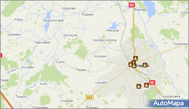 mapa Konopki gmina Grajewo, Konopki gmina Grajewo na mapie Targeo