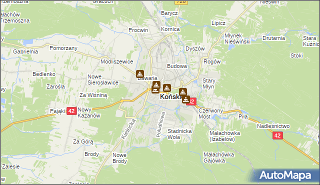 mapa Końskie, Końskie na mapie Targeo