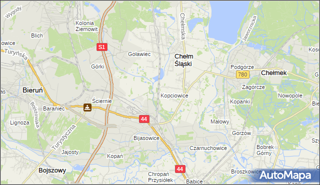 mapa Kopciowice, Kopciowice na mapie Targeo