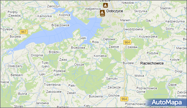 mapa Kornatka gmina Dobczyce, Kornatka gmina Dobczyce na mapie Targeo