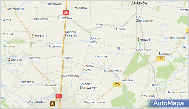 mapa Koronka, Koronka na mapie Targeo