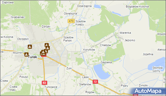 mapa Korytków gmina Turek, Korytków gmina Turek na mapie Targeo