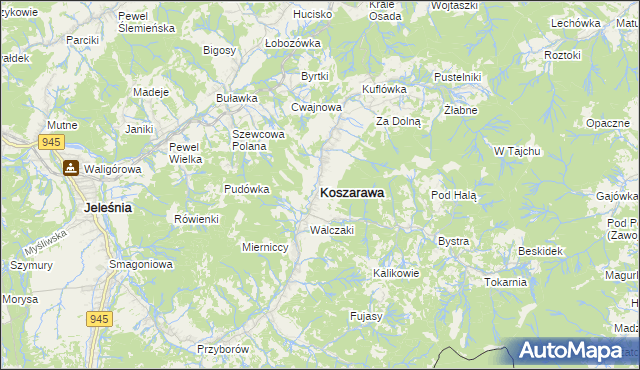 mapa Koszarawa, Koszarawa na mapie Targeo