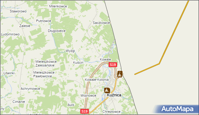mapa Kowale gmina Kuźnica, Kowale gmina Kuźnica na mapie Targeo