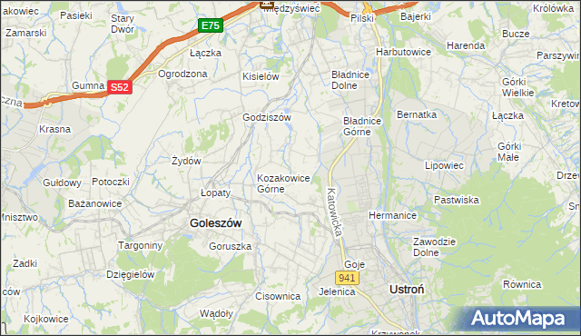 mapa Kozakowice Dolne, Kozakowice Dolne na mapie Targeo