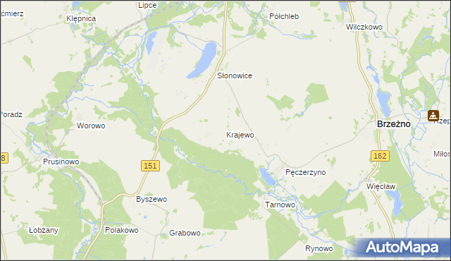 mapa Krajewo gmina Brzeżno, Krajewo gmina Brzeżno na mapie Targeo
