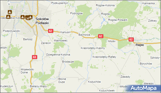 mapa Krasnodęby-Kasmy, Krasnodęby-Kasmy na mapie Targeo