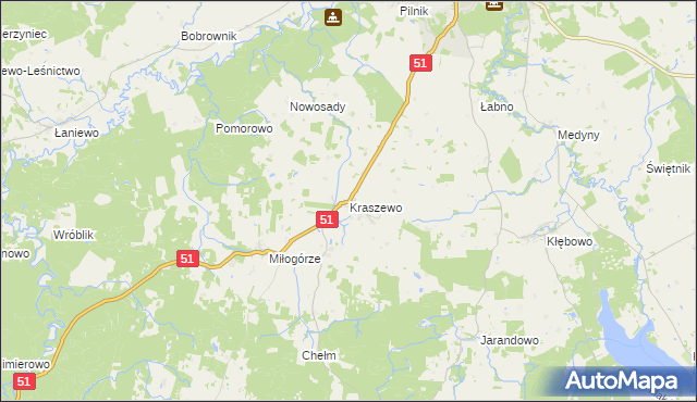 mapa Kraszewo gmina Lidzbark Warmiński, Kraszewo gmina Lidzbark Warmiński na mapie Targeo