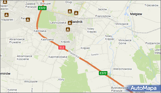 mapa Krępiec gmina Mełgiew, Krępiec gmina Mełgiew na mapie Targeo