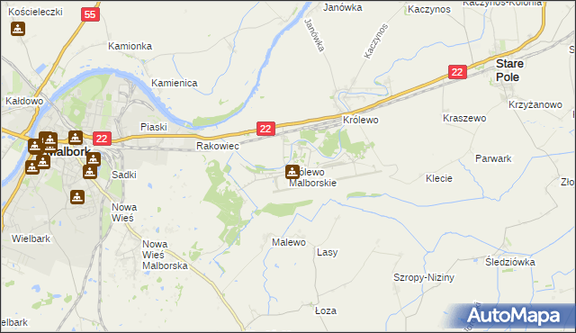 mapa Królewo Malborskie, Królewo Malborskie na mapie Targeo