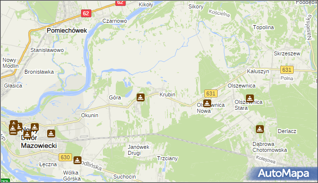 mapa Krubin gmina Wieliszew, Krubin gmina Wieliszew na mapie Targeo