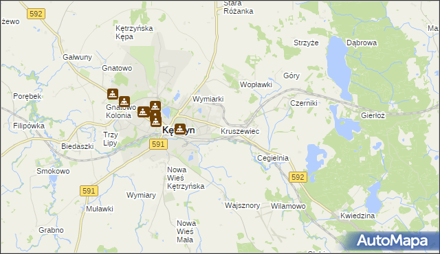 mapa Kruszewiec gmina Kętrzyn, Kruszewiec gmina Kętrzyn na mapie Targeo