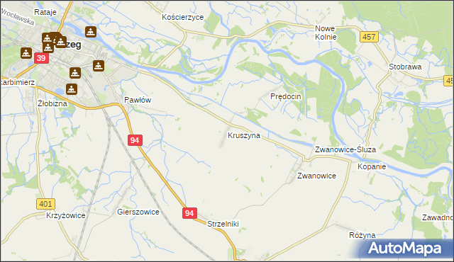 mapa Kruszyna gmina Skarbimierz, Kruszyna gmina Skarbimierz na mapie Targeo