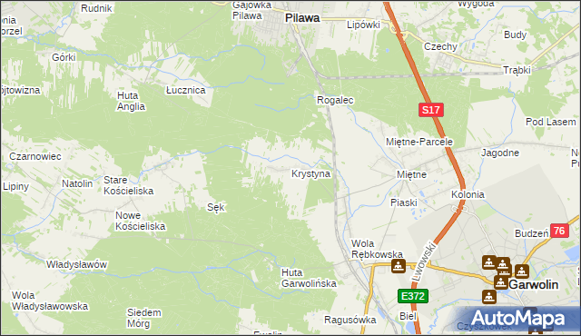mapa Krystyna gmina Garwolin, Krystyna gmina Garwolin na mapie Targeo