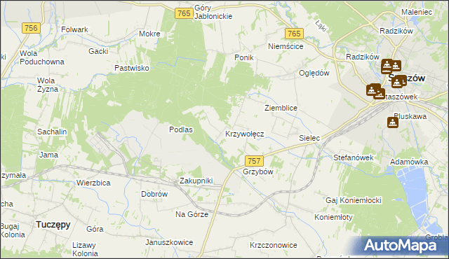 mapa Krzywołęcz, Krzywołęcz na mapie Targeo