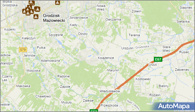 mapa Książenice gmina Grodzisk Mazowiecki, Książenice gmina Grodzisk Mazowiecki na mapie Targeo