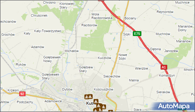 mapa Kuczków gmina Kutno, Kuczków gmina Kutno na mapie Targeo