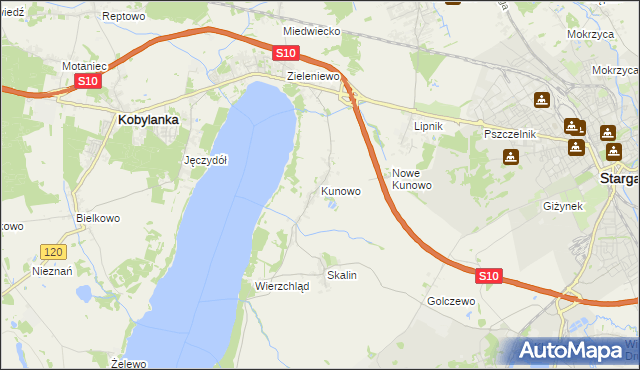 mapa Kunowo gmina Kobylanka, Kunowo gmina Kobylanka na mapie Targeo