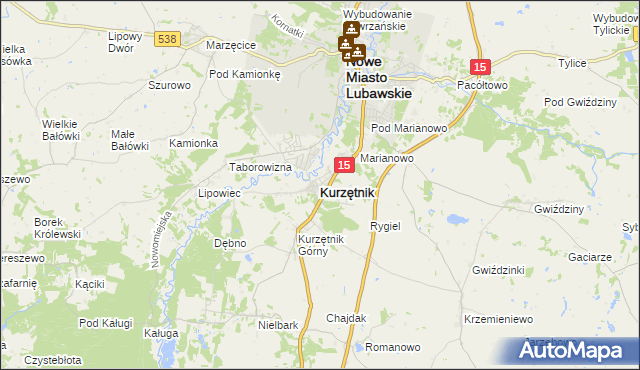 mapa Kurzętnik, Kurzętnik na mapie Targeo