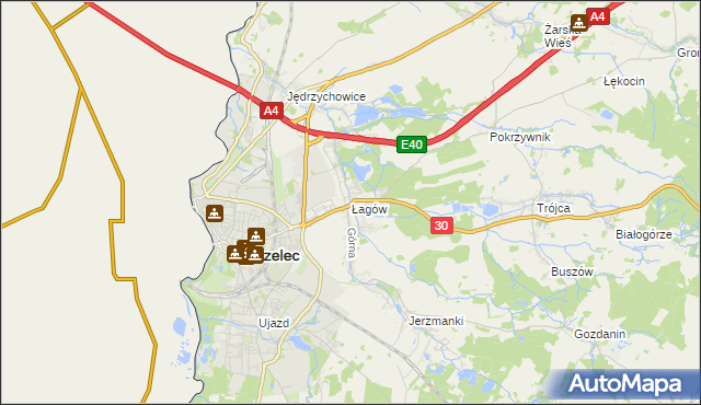 mapa Łagów gmina Zgorzelec, Łagów gmina Zgorzelec na mapie Targeo
