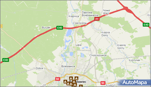 mapa Łąka gmina Bolesławiec, Łąka gmina Bolesławiec na mapie Targeo