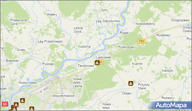 mapa Laskowiec gmina Rzekuń, Laskowiec gmina Rzekuń na mapie Targeo