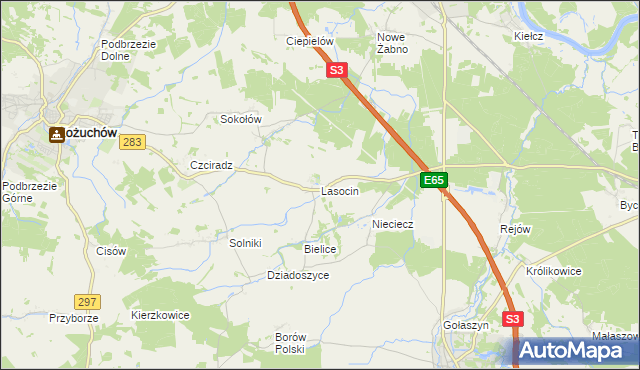 mapa Lasocin gmina Kożuchów, Lasocin gmina Kożuchów na mapie Targeo