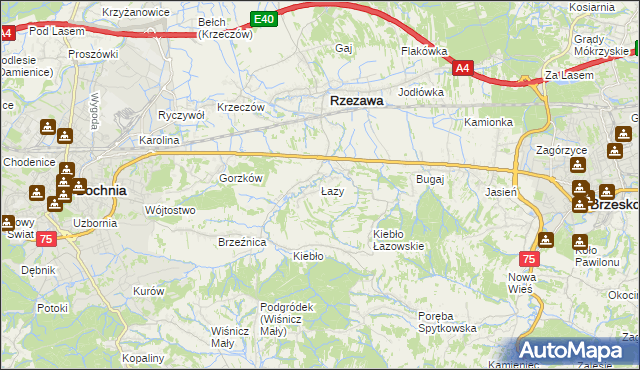 mapa Łazy gmina Rzezawa, Łazy gmina Rzezawa na mapie Targeo