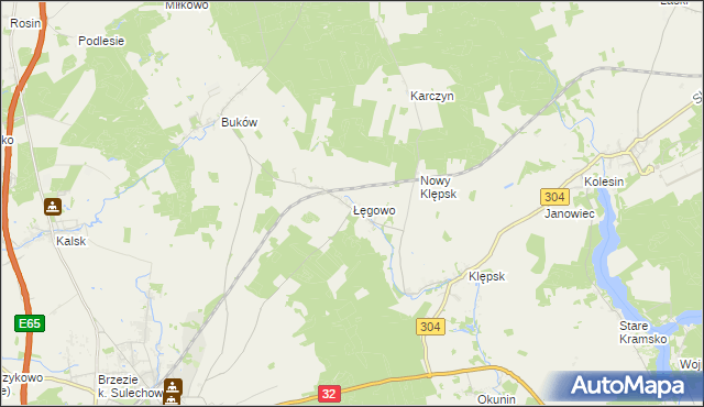 mapa Łęgowo gmina Sulechów, Łęgowo gmina Sulechów na mapie Targeo