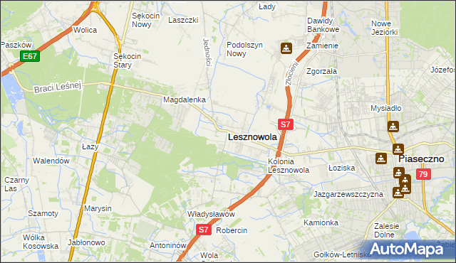 mapa Lesznowola powiat piaseczyński, Lesznowola powiat piaseczyński na mapie Targeo