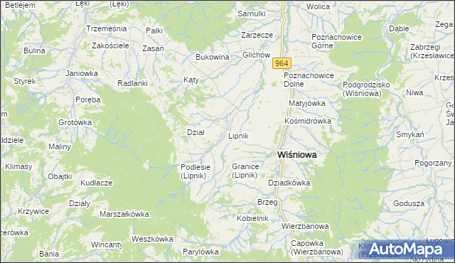 mapa Lipnik gmina Wiśniowa, Lipnik gmina Wiśniowa na mapie Targeo