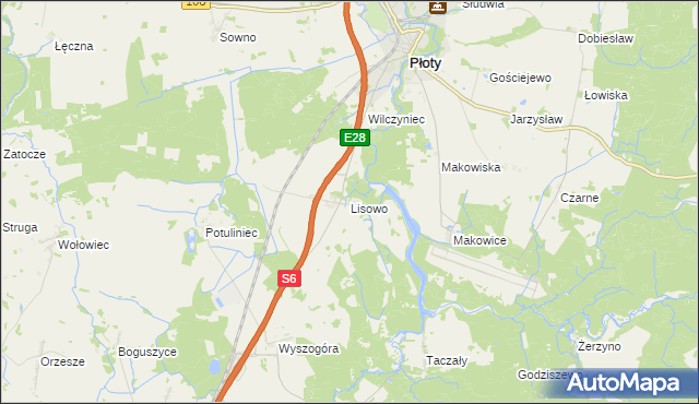 mapa Lisowo gmina Płoty, Lisowo gmina Płoty na mapie Targeo