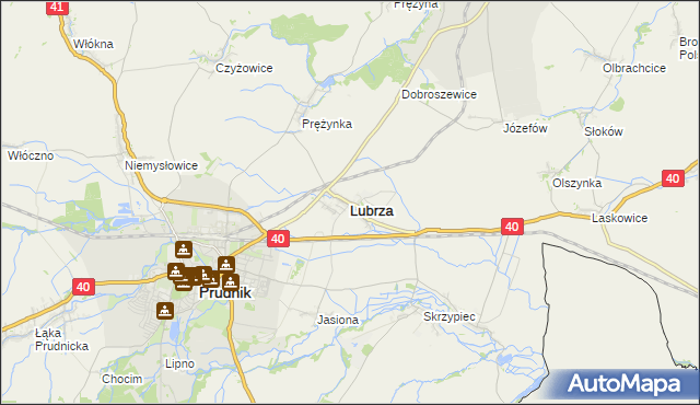 mapa Lubrza powiat prudnicki, Lubrza powiat prudnicki na mapie Targeo