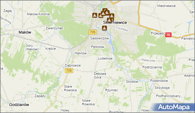 mapa Ludwików gmina Skierniewice, Ludwików gmina Skierniewice na mapie Targeo