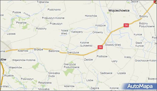 mapa Łukawka gmina Wojciechowice, Łukawka gmina Wojciechowice na mapie Targeo