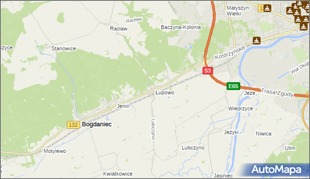 mapa Łupowo gmina Bogdaniec, Łupowo gmina Bogdaniec na mapie Targeo