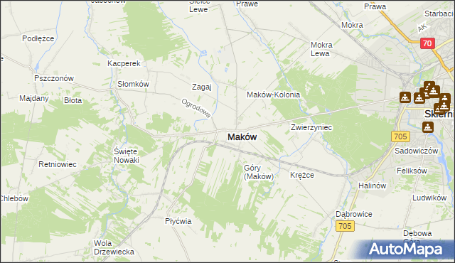 mapa Maków powiat skierniewicki, Maków powiat skierniewicki na mapie Targeo