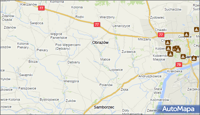 mapa Malice gmina Obrazów, Malice gmina Obrazów na mapie Targeo