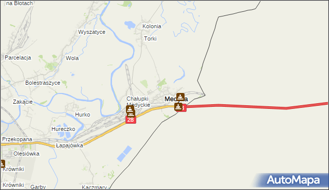 mapa Medyka, Medyka na mapie Targeo
