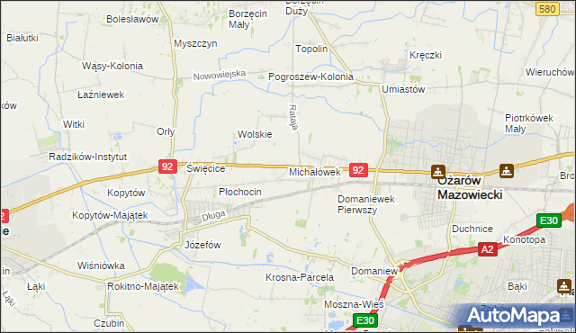 mapa Michałówek gmina Ożarów Mazowiecki, Michałówek gmina Ożarów Mazowiecki na mapie Targeo