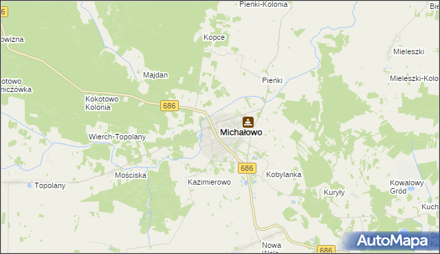 mapa Michałowo powiat białostocki, Michałowo powiat białostocki na mapie Targeo