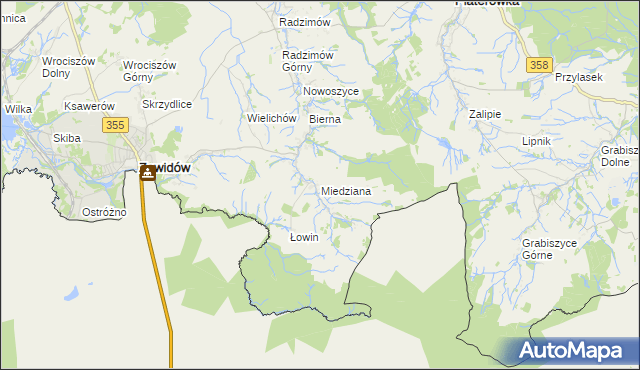 mapa Miedziana gmina Sulików, Miedziana gmina Sulików na mapie Targeo