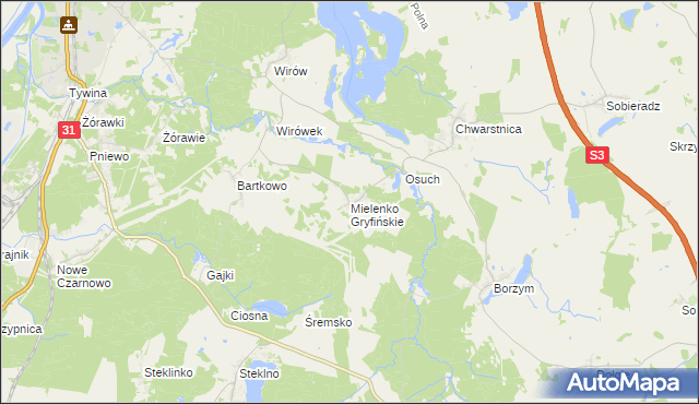 mapa Mielenko Gryfińskie, Mielenko Gryfińskie na mapie Targeo