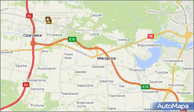 mapa Mierzęcice, Mierzęcice na mapie Targeo