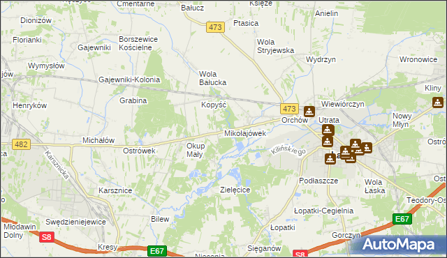 mapa Mikołajówek gmina Łask, Mikołajówek gmina Łask na mapie Targeo