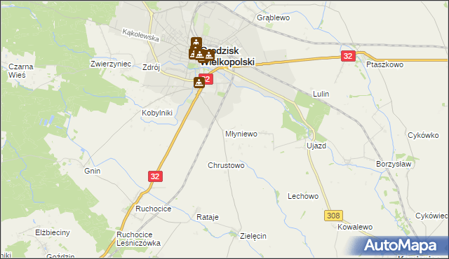 mapa Młyniewo, Młyniewo na mapie Targeo