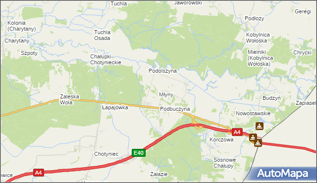 mapa Młyny gmina Radymno, Młyny gmina Radymno na mapie Targeo